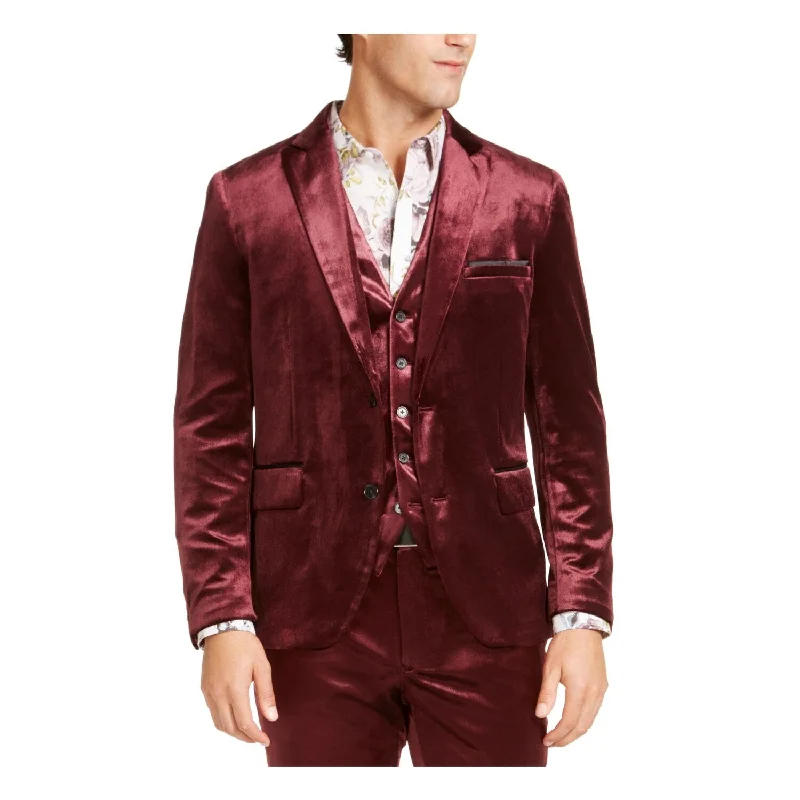 ladies' faux suede jacket -INC International Concepts Men's Slim-Fit Shiny Velvet Blazer Wine Size Large