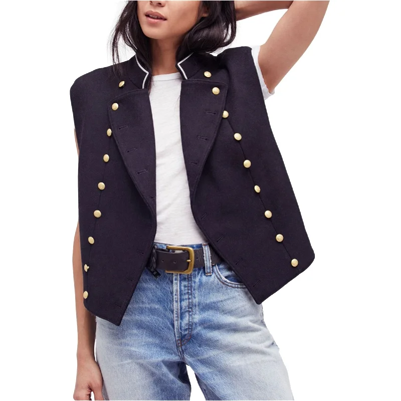 oversized women's coat -Free People Womens Embellished Outerwear Vest, Blue, X-Small