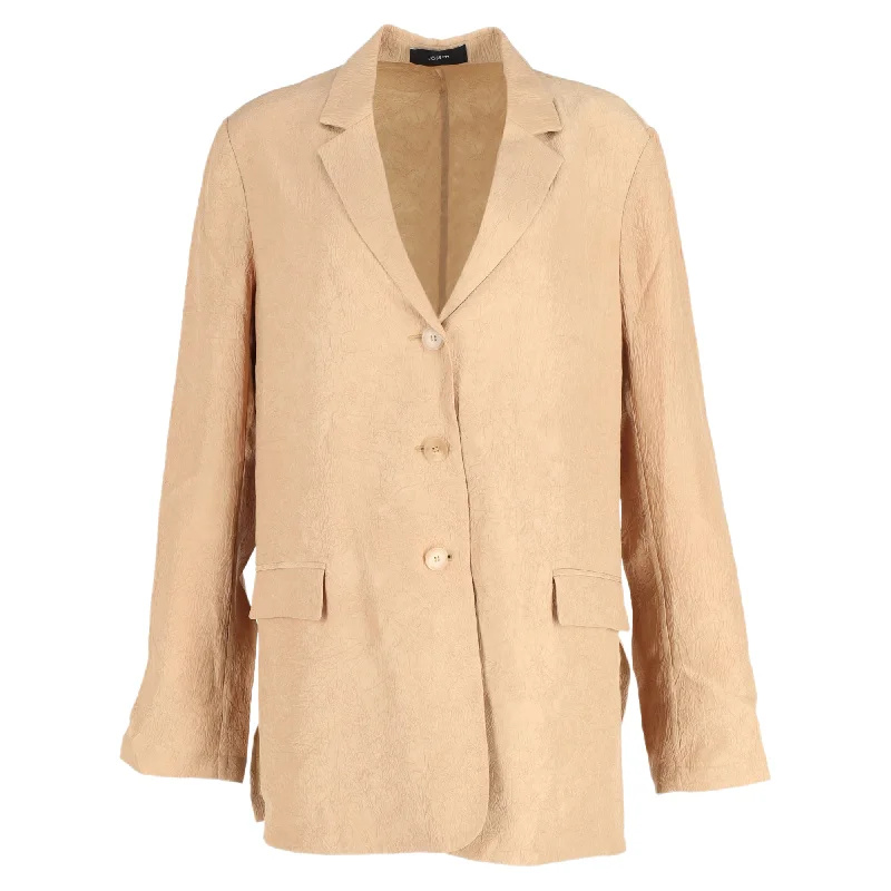 cozy teddy coat for ladies -Joseph Jace Crinkled Matte-Satin Blazer in Camel Acetate