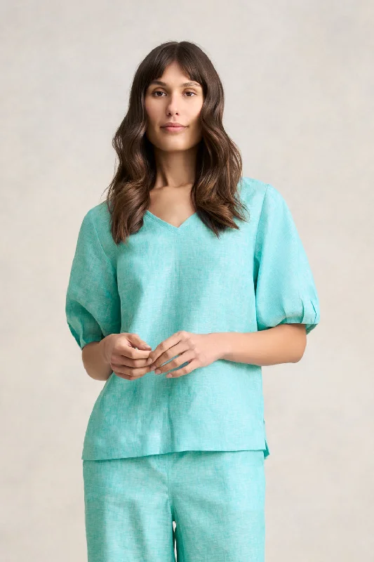 trendy mesh panel top for ladies -French Linen Blouse