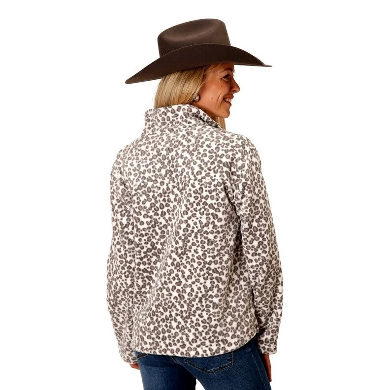 sleek minimalist coat for women -Roper Western Jacket Womens Fleece Leopard White 03-098-0250-6182 WH