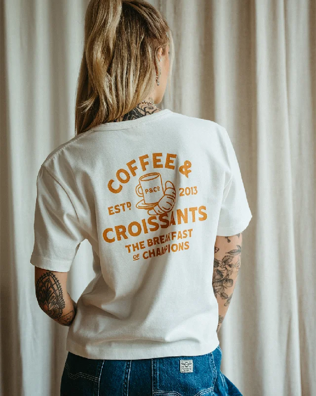 stylish smocked top for ladies -Coffee & Croissants T-Shirt - Off White