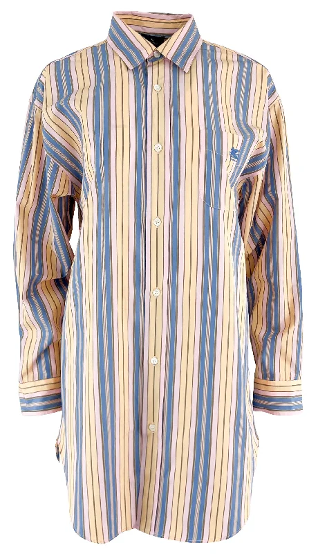 ladies' short sleeve wrap blouse -ETRO Cotton Poplin Button Up Shirt in Multi Stripe