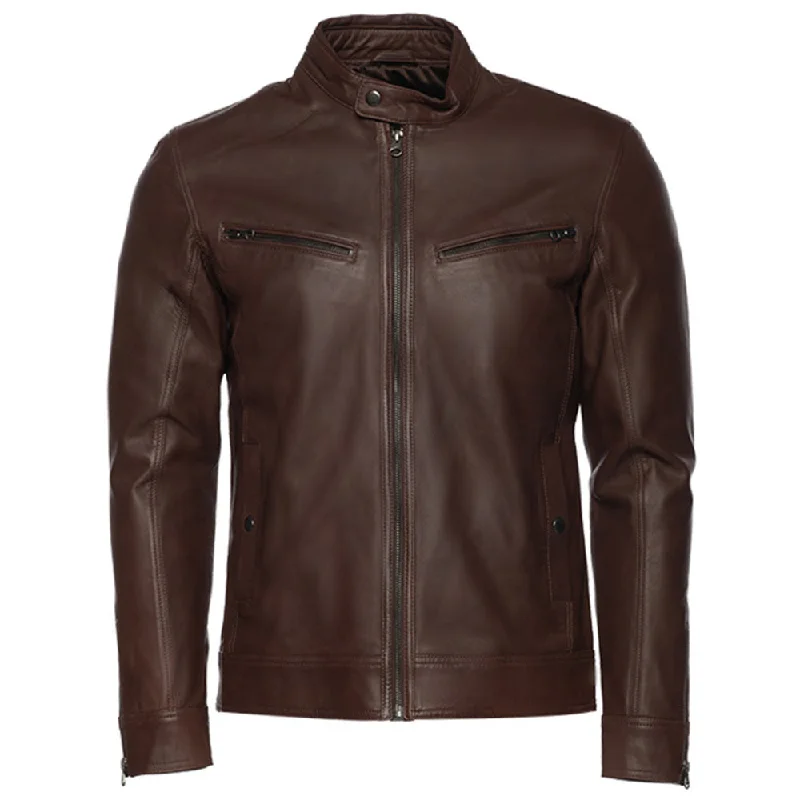 classic trench raincoat for women -Declan Brown Café Racer leather jacket