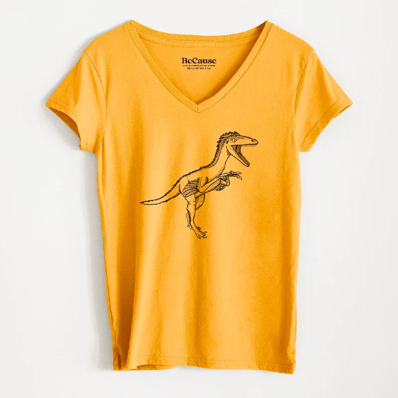 ladies' loose-fit batwing top -Troodon Formosus - Women's 100% Recycled V-neck