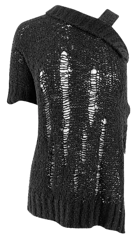 trendy gathered sleeve top for ladies -Yohji Yamamoto 3G Asymmetric Sleeve Sweater in Black