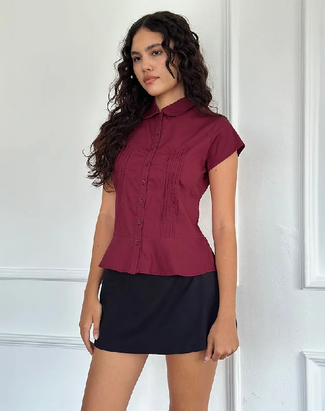 fitted ribbed blouse for women -Wilmot Blouse in Burgundy Poplin