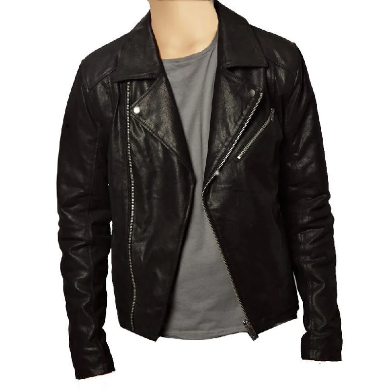 ladies' quilted coat -Plain black biker style jacket