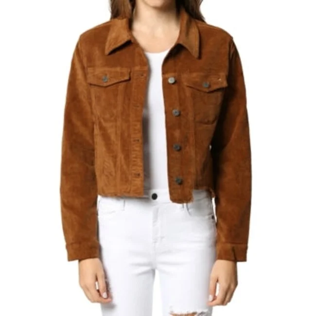 classic women's wool coat -Hidden Jeans Women's Crop Corduroy Jacket Brown Size X-Small