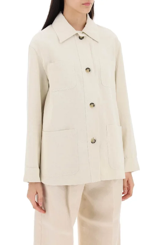 women's cropped bomber jacket -Max Mara Studio Newport Overshirt In Cotton And Linen Drill