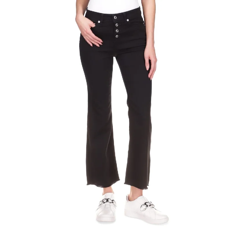 ladies' ultra-high-rise jeans -Michael Kors Women's Flared Frayed Hem Cropped Jeans Black Size 2 - 25