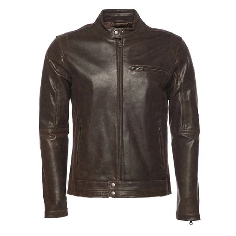 women's thermal long coat -Arthur vintage brown café racer leather jacket