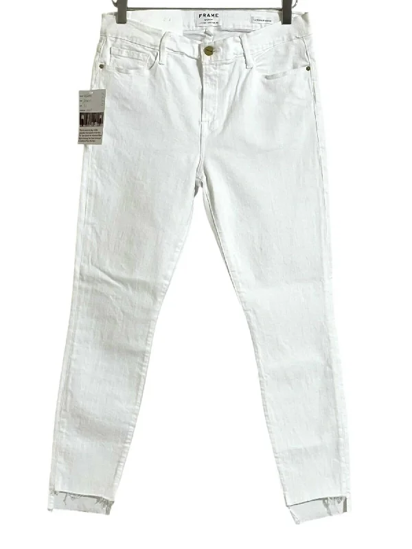 stylish front-slit jeans for women -Women's Le Skinny De Jeanne Jeans In White