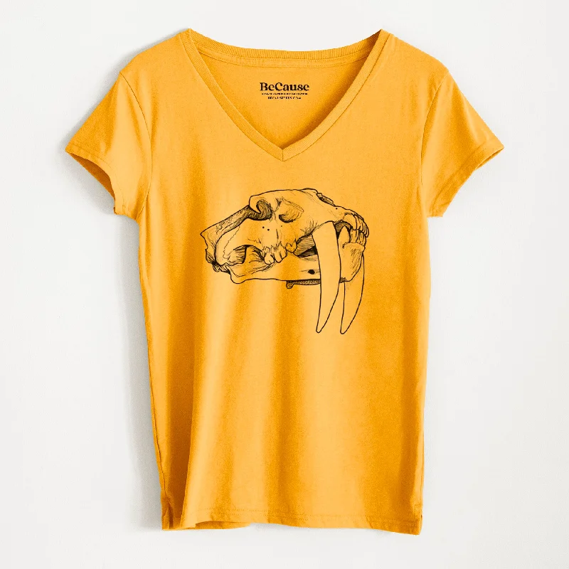 elegant chiffon tunic top for women -Saber-toothed Tiger Skull - Women's 100% Recycled V-neck