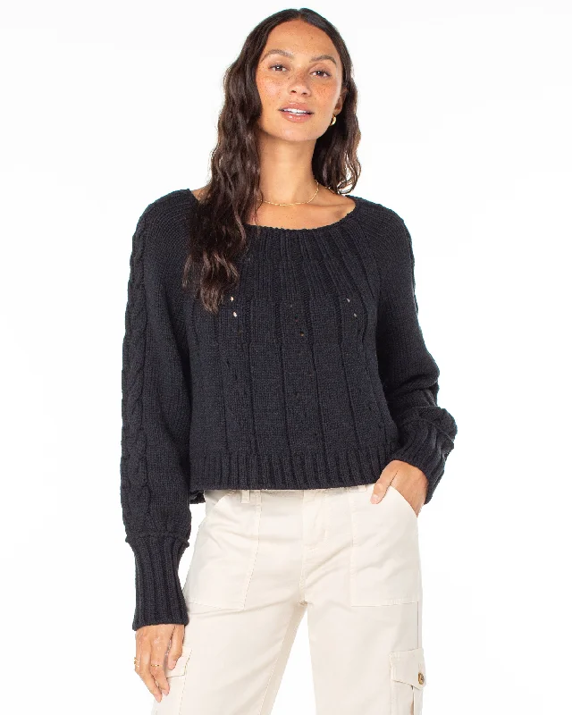 ladies' pastel-colored top -Day Dream Boat Neck Sweater - Anthracite