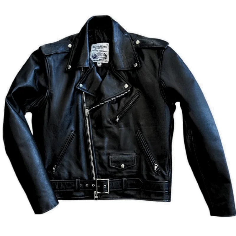 fashionable metallic puffer jacket for women -BECK® 999 Genuine Horsehide Leather Motorcycle Jacket