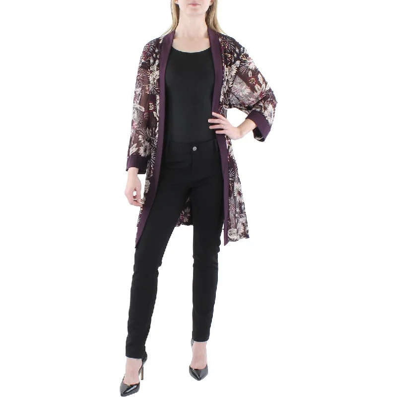 women's oversized corduroy jacket -R&M Richards Womens Plus Mesh Floral Duster Blazer