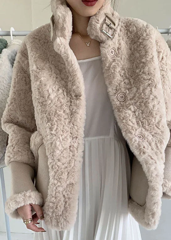 winter parka for women -Plus Size Apricot Button thick Faux Fur Winter Coats