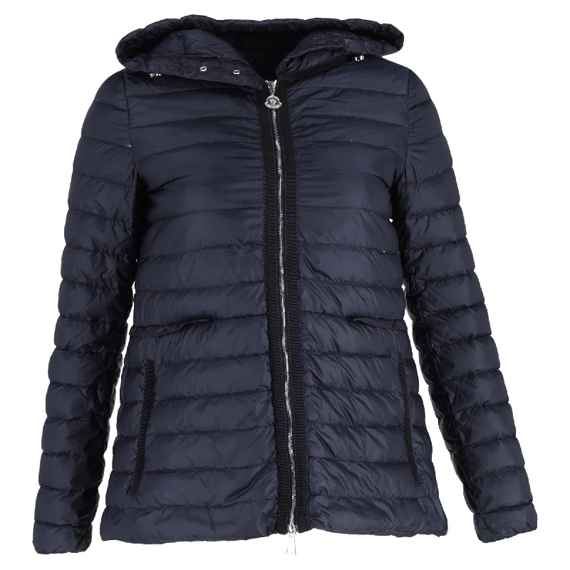 women's fur-trimmed parka -Moncler Quilted Zipped Down Jacket in Navy Blue Polyamide