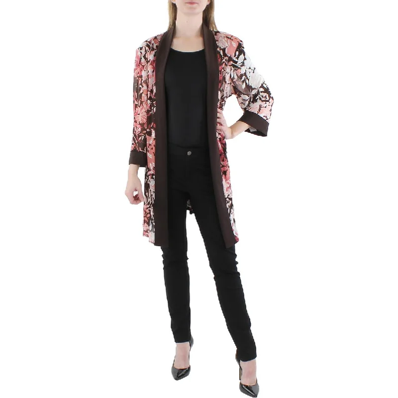 women's relaxed fit blazer -R&M Richards Womens Plus Floral Print Midi Open-Front Blazer