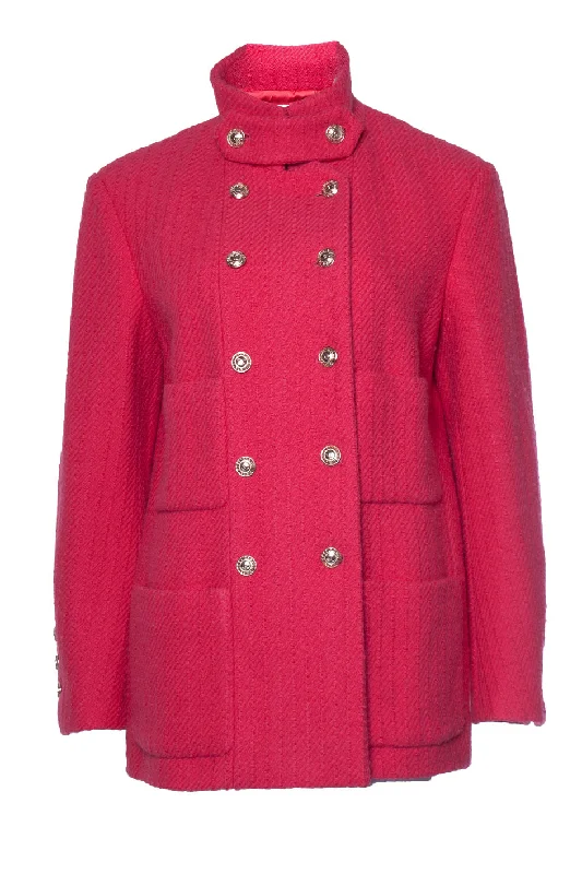 classic camel coat for ladies -pink wool tweed blazer with 4 pockets