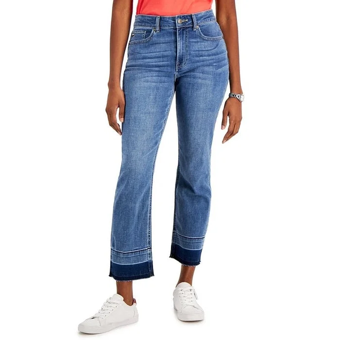 women's loose fit baggy jeans -Tommy Hilfiger Women's Tribeca Th Flex Contrast Hem Straight Leg Ankle Length Jeans Blue Size 10