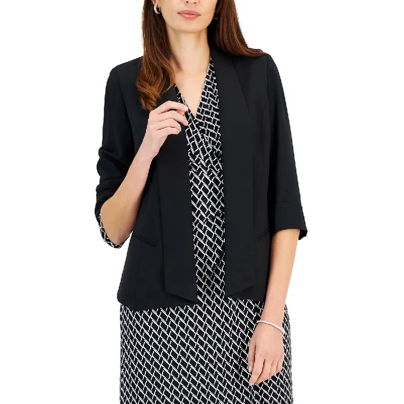 ladies' designer overcoat -Kasper Womens Shawl Collar Office Open-Front Blazer