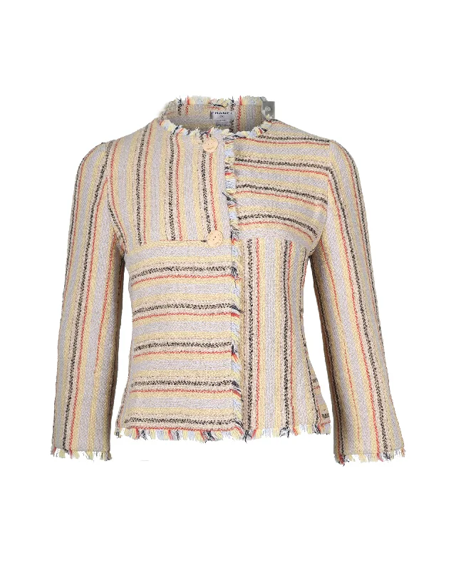 women's varsity bomber jacket -Chanel Vintage 2000 Striped Jacket in Multicolor Wool