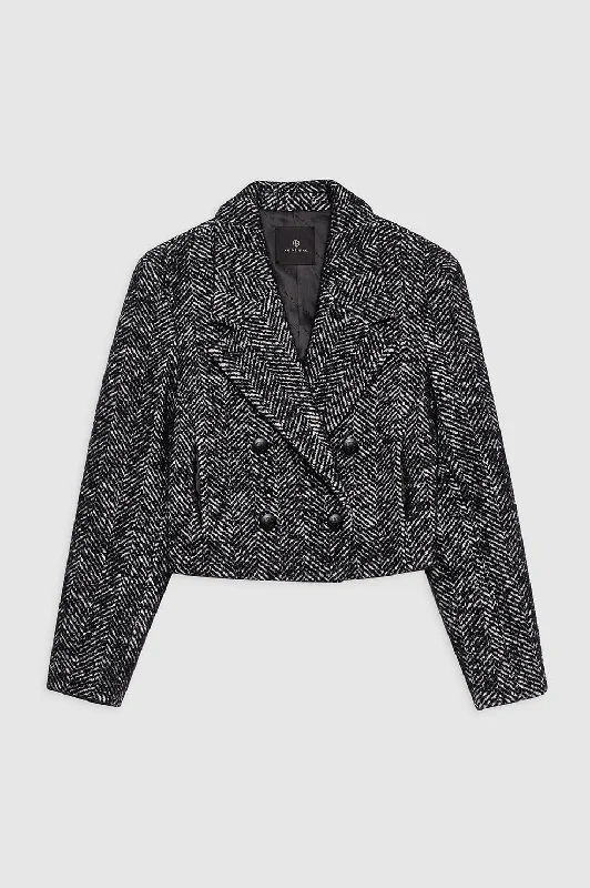 women's faux fur-lined parka -Vienna Blazer - Black and White Tweed