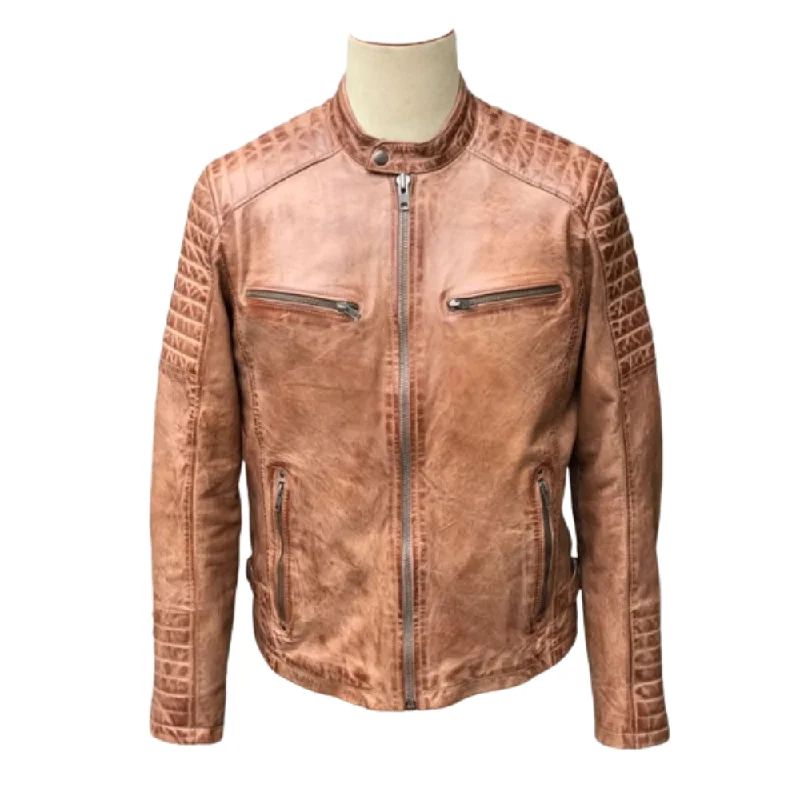 ladies' cashmere overcoat -Bushman distressed biege cafe racer jacket