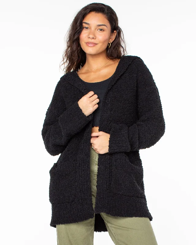 women's seamless fitted top -Weekend Retreat Open Front Hooded Cardigan - Phantom