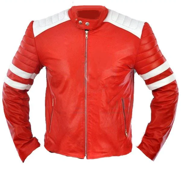 women's lightweight jacket -Red moto style jacket with white patches