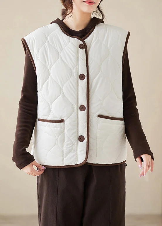 casual oversized shacket for women -Loose White Button Wear On Both Sides Teddy Faux Fur Waistcoat Sleeveless