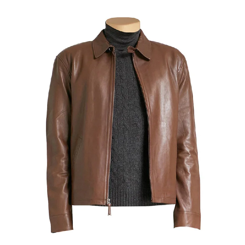 women's sherpa-lined jacket -Pierre Brown Leather Jacket