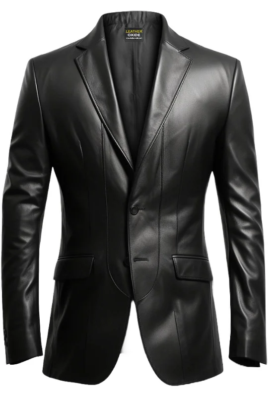 elegant wool cape for women -Men 2 Button Leather Blazer