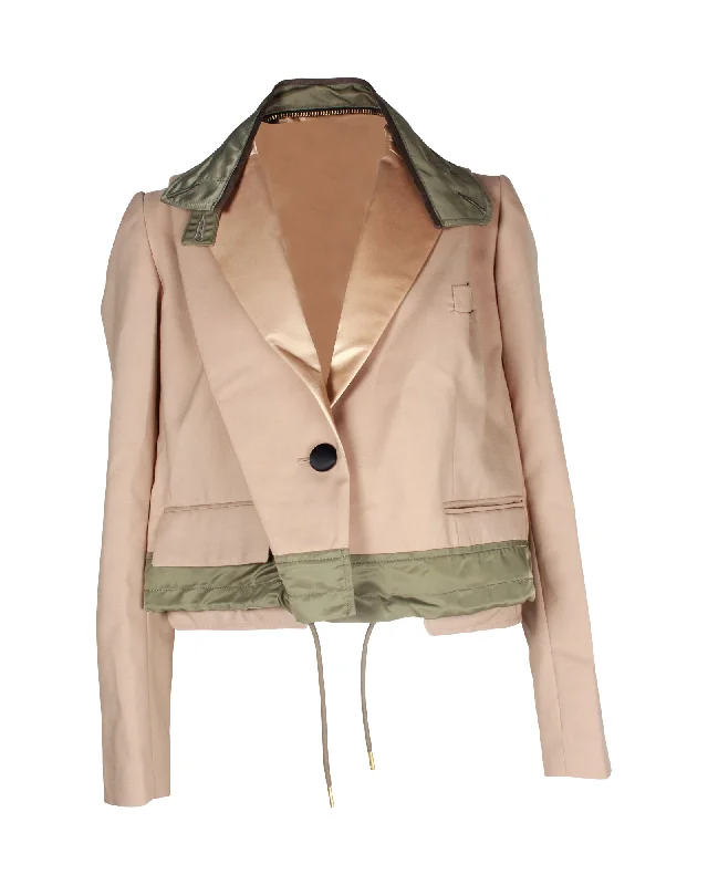 women's bohemian style kimono jacket -Sacai Cropped Blazer Jacket in Beige Polyester