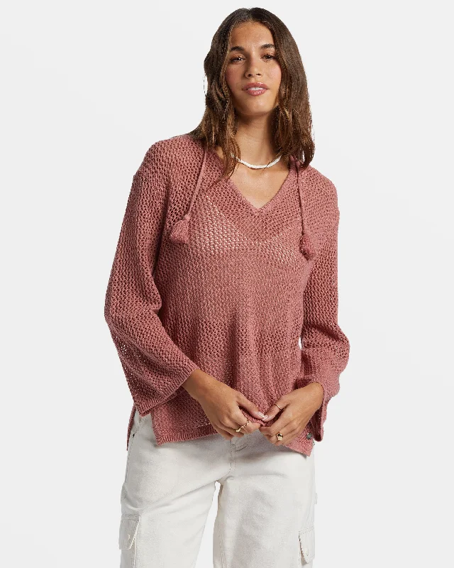 women's breathable activewear top -After Beach Break V-Neck Sweater - Ash Rose