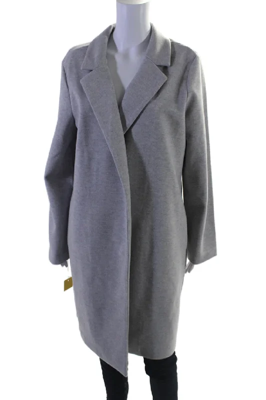 women's faux fur coat -Renuar Womens Classic Lapel Open Front Long Sleeves Coat Heather Gray