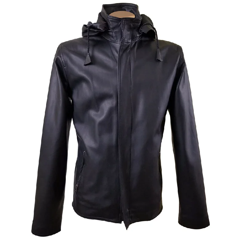 women's cropped bomber jacket -Dapper zip up leather jacket with hoodie