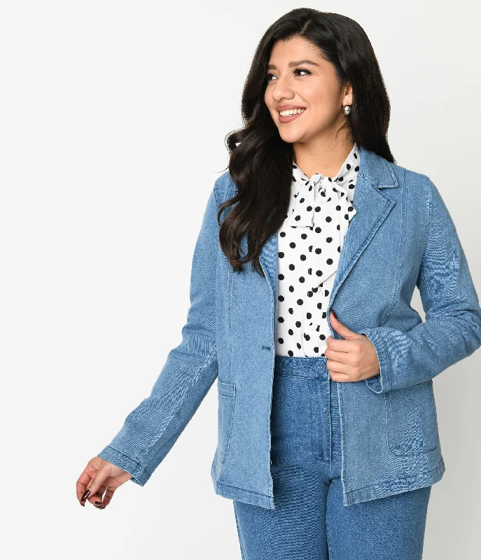 ladies' puffer jacket -Denim Washed Blazer