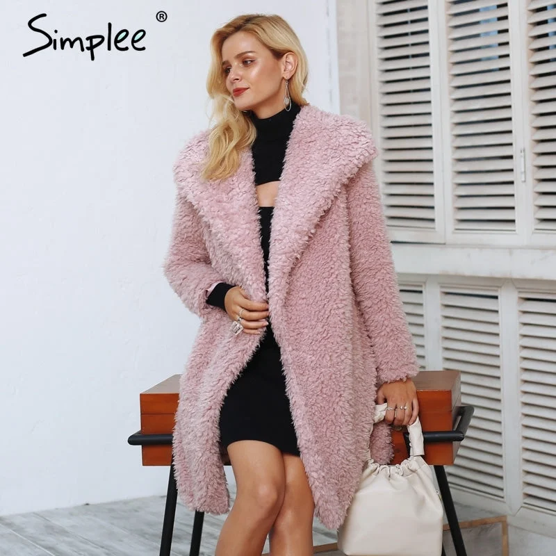 women's asymmetrical zip jacket -Warm winter faux fur coat women Fashion streetwear elegant long coat