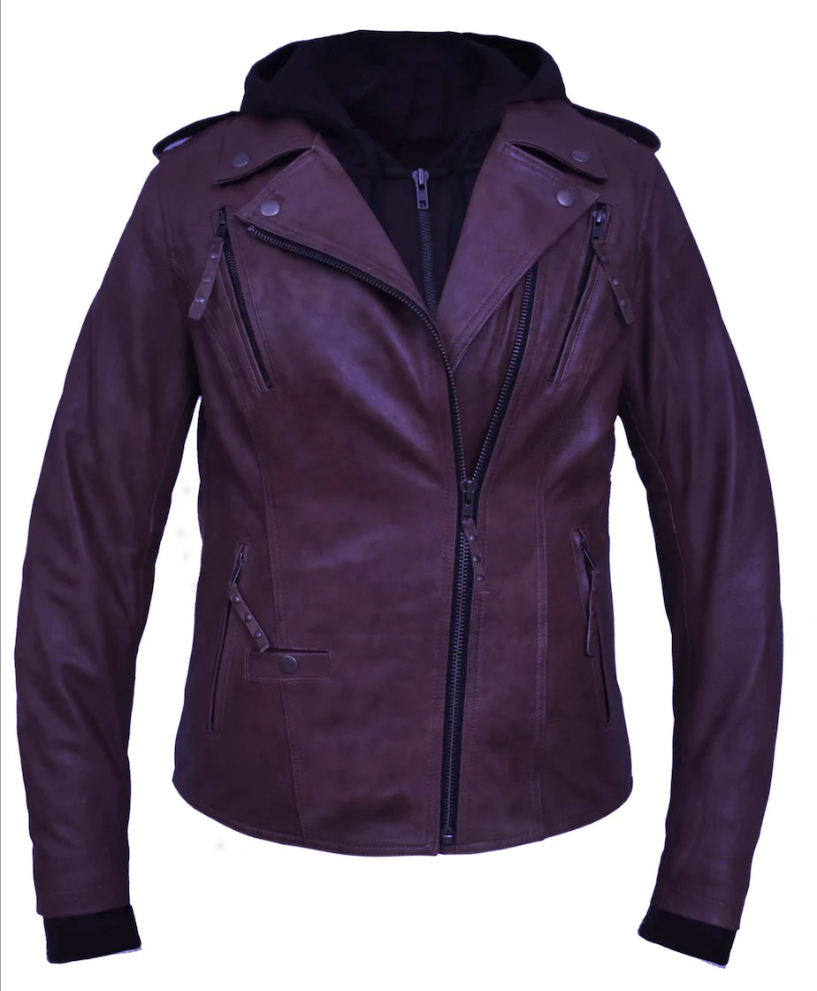 soft touch sherpa coat for women -6841.117- Women's Purple Hoody Leather Jacket