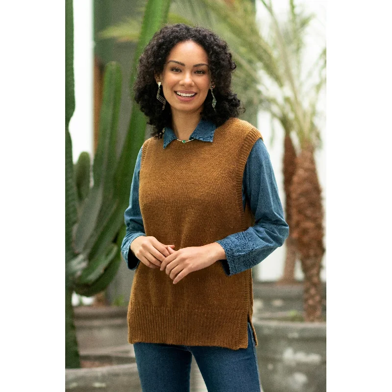 women's belted trench coat -Novica Handmade Caramel Baby Sweater Vest