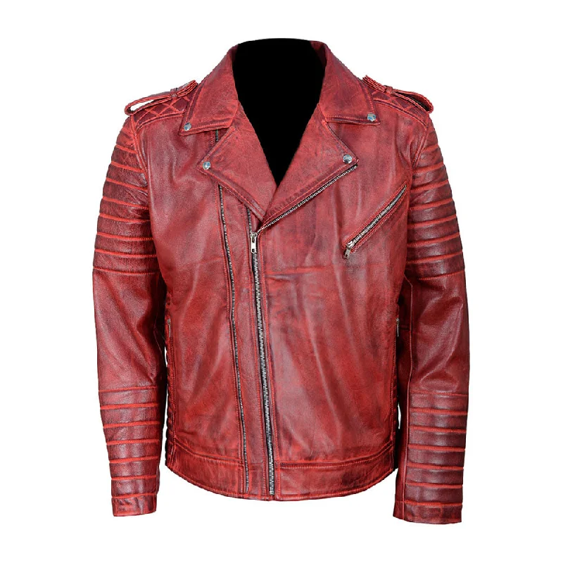 ladies' faux suede jacket -Antique Red Quilted Biker Jacket