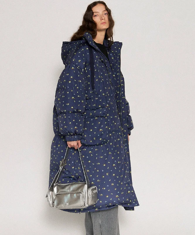 winter-ready women's parka -【SALE】Floral Pattern Long Length Down Coat