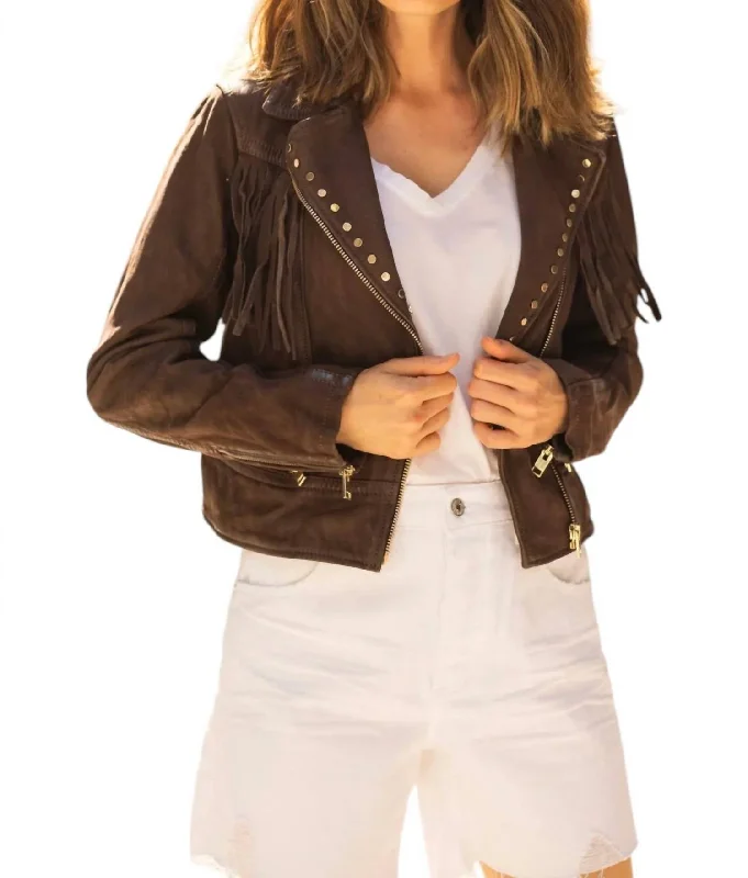 ladies' lightweight anorak coat -Fanny Leather Jacket In Dark Brown