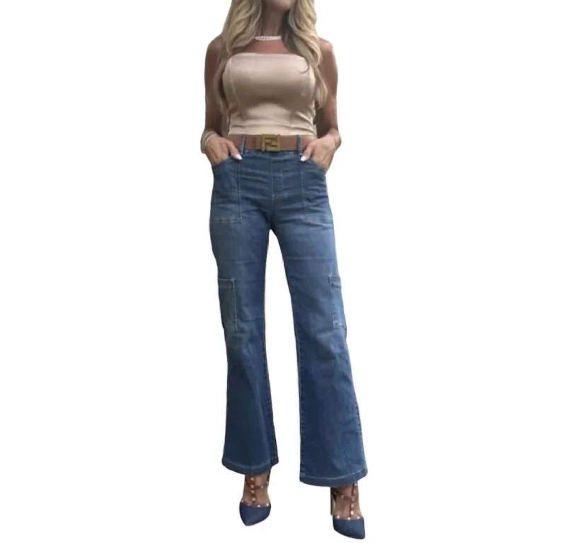 stylish coated skinny jeans for women -Rose Cargo Jeans In Dark Denim