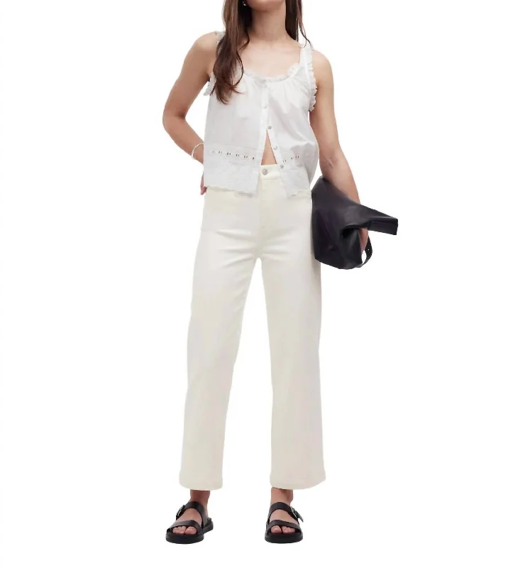 trendy patchwork jeans for women -The Emmett Wide-Leg Crop Jean: Welt Pocket Edition In Tile White