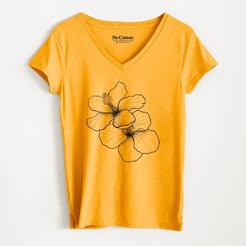 chic asymmetrical top for women -Hibiscus Flowers - Women's 100% Recycled V-neck