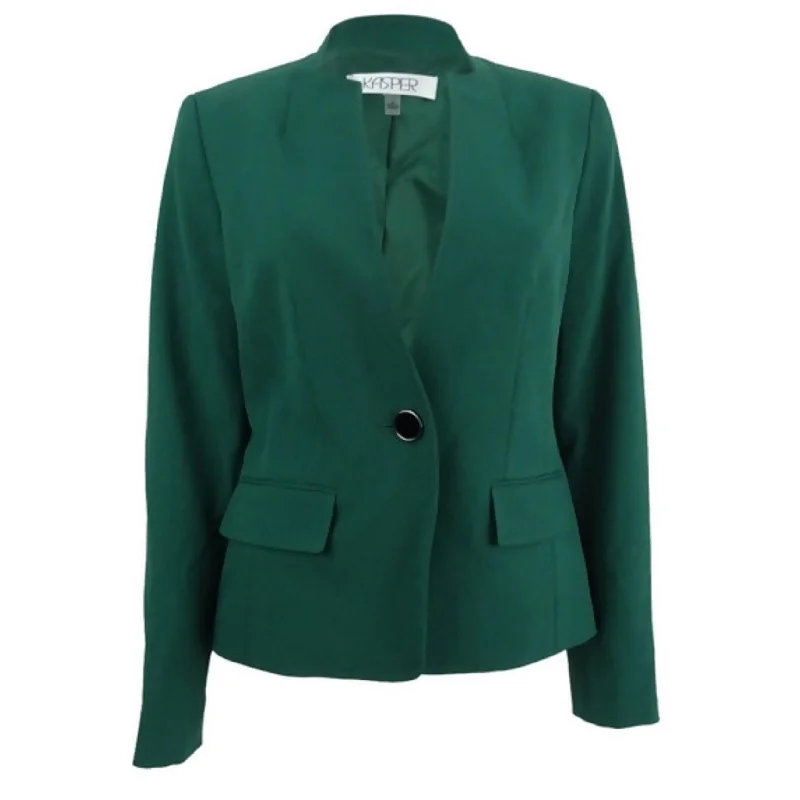 women's winter coat -Kasper Women's Green Blazer Wear To Work Jacket Dark Green Size 10